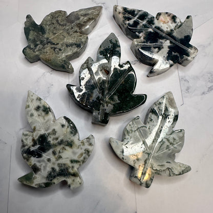 Moss Agate Sycamore Tree Carving