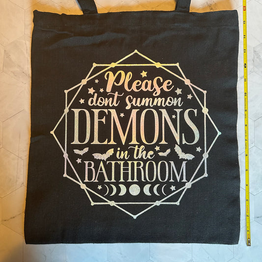 Holographic Canvas Tote (Please Dont Summon Demons) - Thin