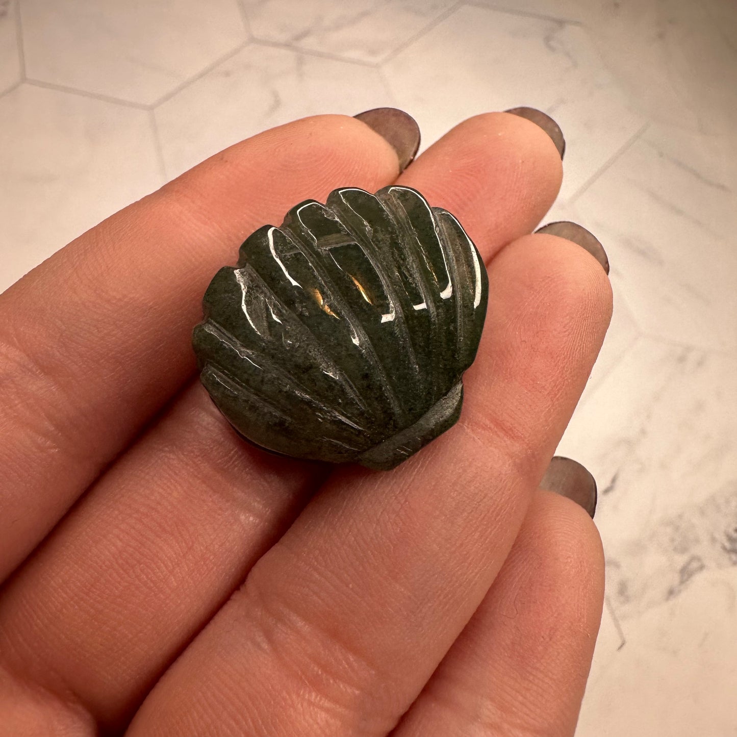 Moss Agate Mini Clam Shell Carving